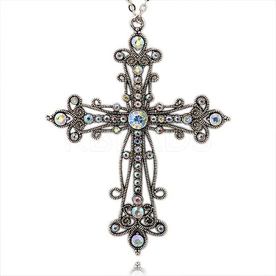 Tibetan Style Alloy Rhinestone Gothic Cross Big Pendants RB-J144-28AS-1