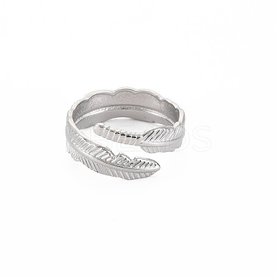 Non-Tarnish 304 Stainless Steel Leaf Open Cuff Ring for Women RJEW-S405-196P-1