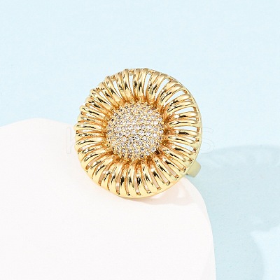 Adjustable Brass Micro Pave Cubic Zirconia Cuff Rings for Women RJEW-B139-06G-1