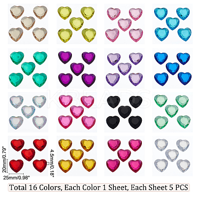 16 Sheets 16 Colors Transparent Acrylic Rhinestone Sticker DIY-GA0004-54-1