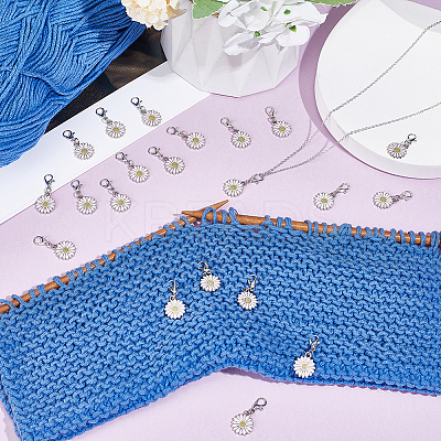 40Pcs Daisy Alloy Enamel Pendant Locking Stitch Markers HJEW-NB00205-1