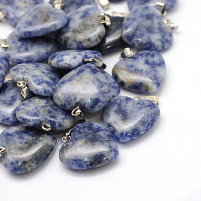 Heart Natural Blue Spot Jasper Pendants G-Q438-10-1