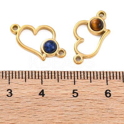 Ion Plating(IP) 304 Stainless Steel Pave Natural Mixed Stone Heart Connector Charms STAS-Z100-14G-1