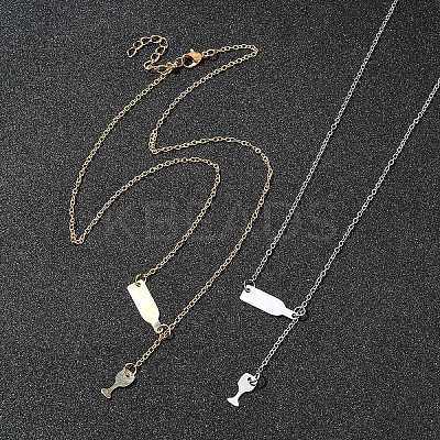 2Pcs 2 Colors Alloy Cable Chain Wine Cup Pendant Y Necklaces for Women AJEW-FS0001-23-1