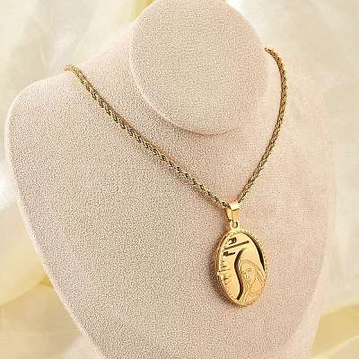 201 Stainless Steel Embossed Virgin Mary Pendant Rope Chain Necklaces NJEW-S387-08G-1