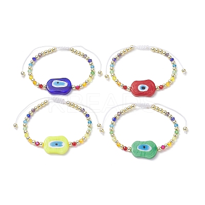 Evil Eye Lampwork Braided Bead Bracelet with Glass Beaded Chains for Women BJEW-JB09412-1