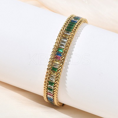 304 Stainless Steel & Glass Wheat Chain Double Layers Bracelets for Women BJEW-F540-08G-04-1