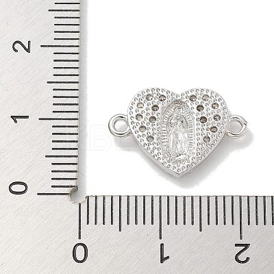 Rack Plating Brass Micro Pave Clear Cubic Zirconia Religion Heart Virgin Mary Connector Charms KK-L224-099P-05-1