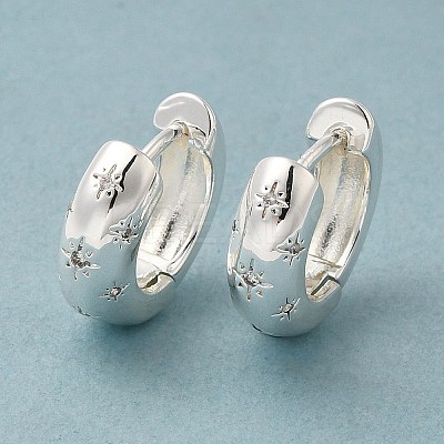 Clear Cubic Zirconia Star Hoop Earrings LS-EJEW-C022-01S-1