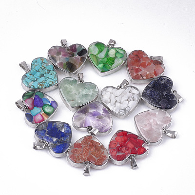 Natural & Synthetic Mixed Stone/Shell Pendants STAS-T043-01-1