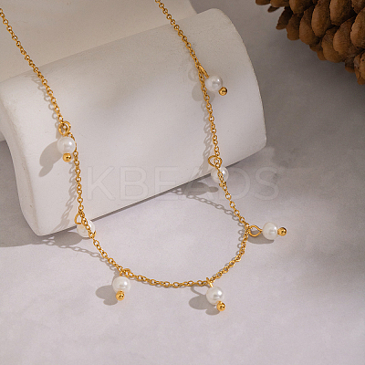 Elegant Round White Imitation Pearl Pendant Bib Necklaces FU4888-1