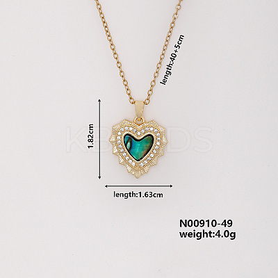 Vintage Brass Micro Pave Cubic Zirconia Heart Pendant Necklace for Women MF6183-7-1