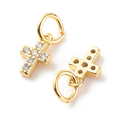 Brass Micro Pave Clear Cubic Zirconia Pendants ZIRC-P094-18G-RS-1