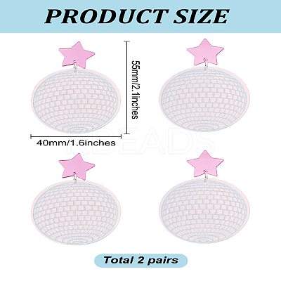 2 Pairs Disco Ball Acrylic Dangle Stud Earrings for Women EJEW-LP0001-53-1