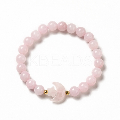 Natural Rose Quartz Moon and Star Beaded Stretch Bracelet for Women G-G997-C05-1