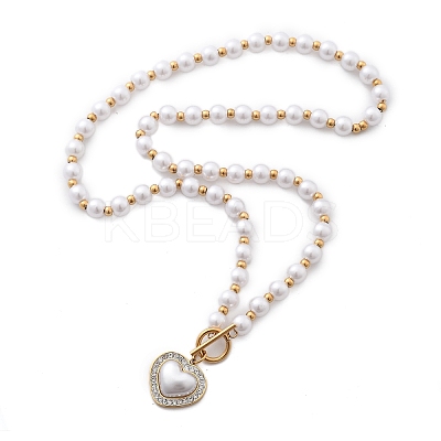 Ion Plating(IP) 304 Stainless Steel Crystal Rhinestone Heart Pendant Necklaces NJEW-P320-20G-1