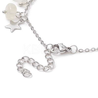 Natural White Moonstone Chips & Star Charms Anklet AJEW-AN00512-02-1