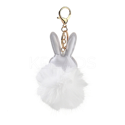 Cute Rabbit PU Leather & Imitate Rex Rabbit Fur Ball Keychain LS-KEYC-C005-02B-1