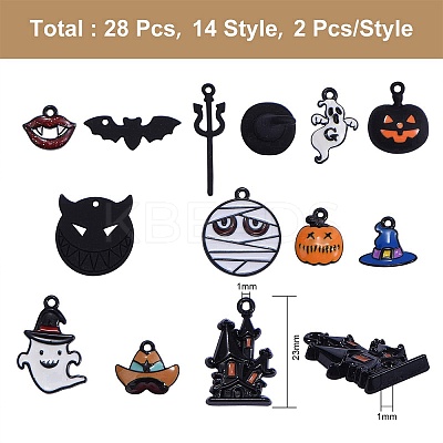 26Pcs 13 Styles Gunmetal Plated Alloy Enamel Pendants ENAM-SZ0001-64-1