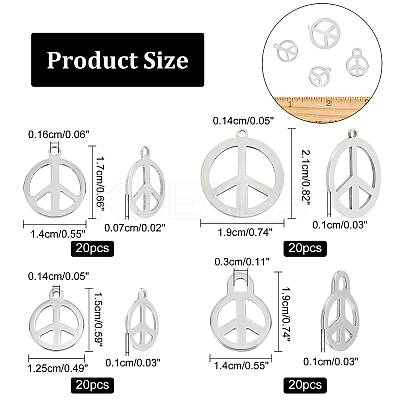 80Pcs 4 Style 201 Stainless Steel Pendants STAS-AR0001-31-1