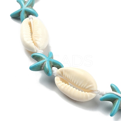 Natural Shell & Synthetic Turquoise Starfish Beaded Necklace with 304 Stainless Steel Clasps X-NJEW-TA00107-01-1