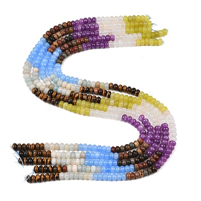 Natural Polychrome Jasper & Flower Amazonite & Tiger Eye & Dyed White Jade & White Jade & Lemon Jade Beads Strands G-Z135-C01-1