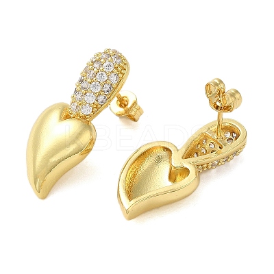 Heart Rack Plating Brass Micro Pave Cubic Zirconia Stud Earrings for Women EJEW-O001-09G-1