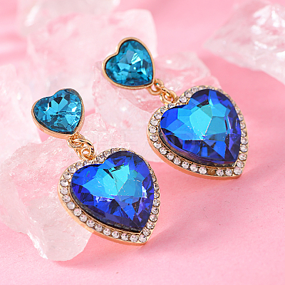 Zinc Alloy Glass Heart Dangle Stud Earrings TC4756-1-1
