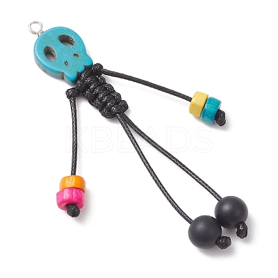 Dyed Synthetic Turquoise Skull Korean Waxed Polyester Cord Big Pendants PALLOY-TA00301-1