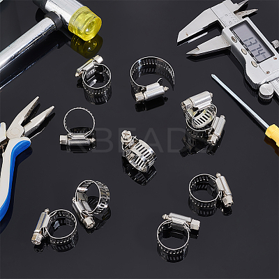 20Pcs 201 Stainless Steel with Iron Adjustable Worm Gear Hose Clamps STAS-UN0060-93A-1