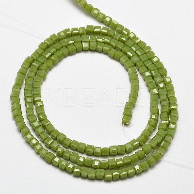 Faceted Cube Glass Beads Strands X-EGLA-J133-C07-1