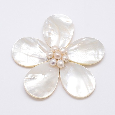 Natural White Shell Mother of Pearl Shell Flower Big Pendants SSHEL-J032MS-05-1