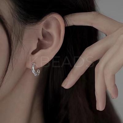 Anti-Tarnish Twisted Rhodium Plated 925 Sterling Silver Small Huggie Hoop Earrings EJEW-I260-37P-1