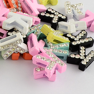Mixed Color Zinc Alloy Grade A Rhinestone Letter Slide Charms ALRI-S130-K-1
