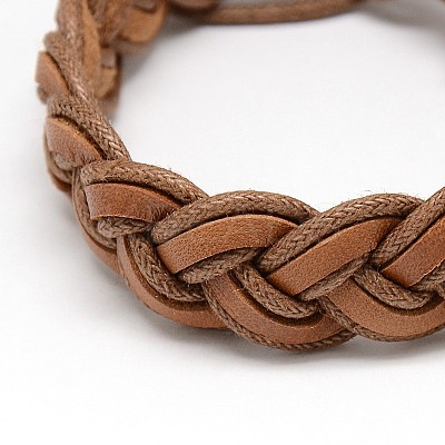 Trendy Unisex Casual Style Braided Waxed Cord and Leather Bracelets BJEW-L297-03-1