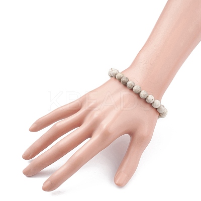 8mm Round Natural Maifanite/Maifan Stone Beads Stretch Bracelet BJEW-JB07088-02-1