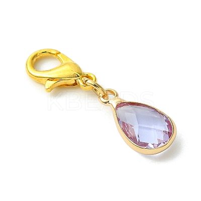 12Pcs 6 Colors Teardrop Brass Glass Pendant Decorations HJEW-JM02738-1