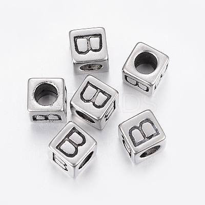 304 Stainless Steel Large Hole Letter European Beads LS-STAS-H428-01AS-B-1