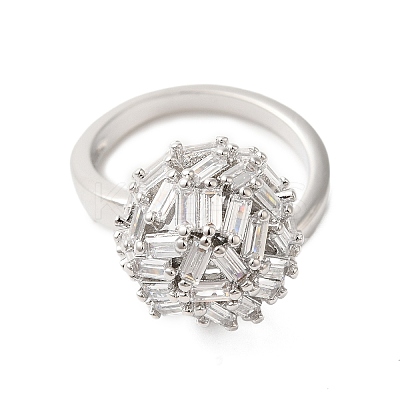 Round Brass Micro Pave Clear Cubic Zirconia Open Cuff Rings for Women RJEW-A046-17P-1