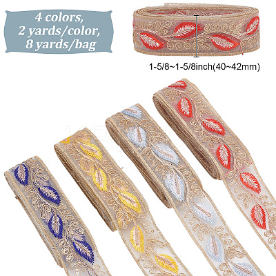 8 Yards 4 Colors Organza Embroidery Feather Ribbons OCOR-HY0001-10-1