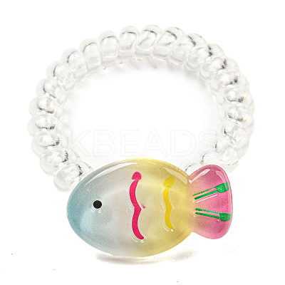 Summer Fish Resin Telephone Line Wire Elastic Hair Ties AJEW-U004-02A-1