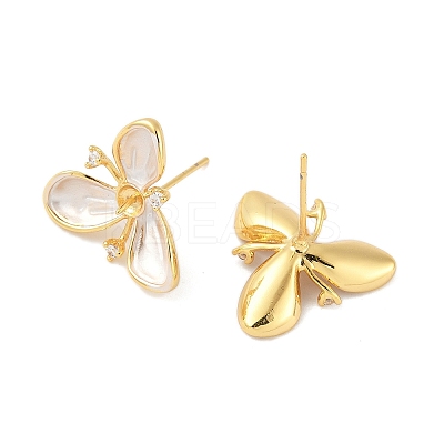 Flower Brass & Sterling Silver Pin Stud Earrings LS-KK-M326-02G-1