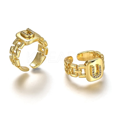 Brass Micro Pave Clear Cubic Zirconia Cuff Rings RJEW-H541-01U-G-1