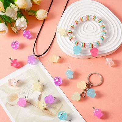 64Pcs 8 Colors Translucent Resin Pendant Colorful Night Glow Small Mushroom Pendant Creative Jewelry Accessories JX857A-1