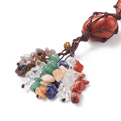 Chakra Natural Mixed Gemstone Woven Pendant Decorations HJEW-JM00660-1