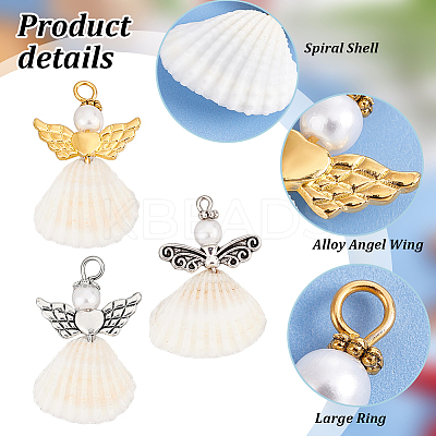 48Pcs 3 Styles Spiral Shell Angel Pendants FIND-PH0020-54-1