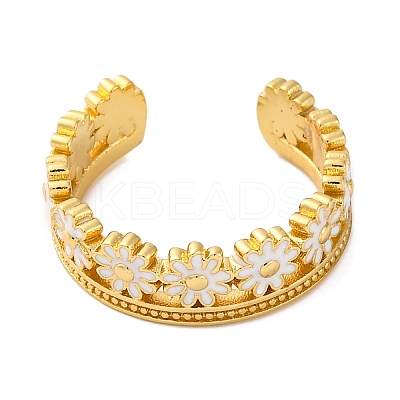 Rack Plating Flower Brass Enamel Open Cuff Rings for Women RJEW-S242-09G-B-1