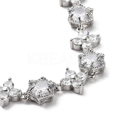 Noble Gift Ideas for Lady Platinum Plated Brass Micro Pave Cubic Zirconia CZ Flower Link Chain Bracelets BJEW-L471-01-1