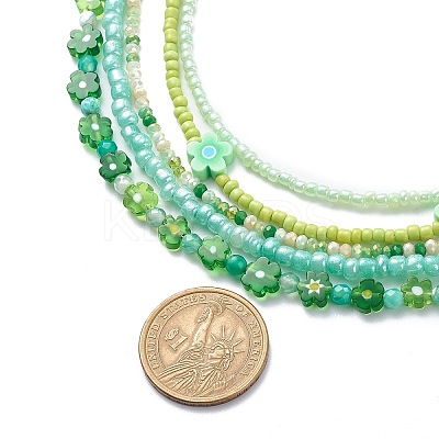 5Pcs 5 Style Polymer Clay Flower & Glass Seed Beaded Necklaces Set for Women NJEW-JN04011-1