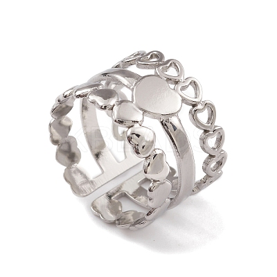 Non-Tarnish 304 Stainless Steel Heart Wrap Open Cuff Rings for Women RJEW-G285-53P-1